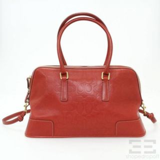 Coach Red Leather Signature Monogram Embossed Convertible Handbag