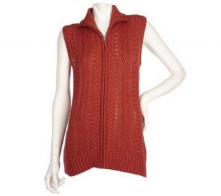 Denim & Co. Cable Knit Zip Front Sweater Vest —