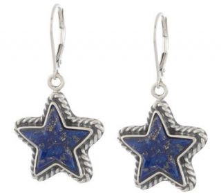 Southwestern Sterling Lapis Star Lever Back Earrings —