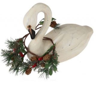Carved Swan with Holiday Garland by Valerie —
