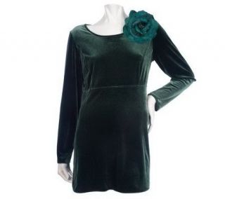 Linea by Louis DellOlio Stretch Velvet Tunic with Flower Pin