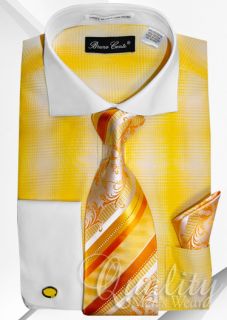 Bruno Conte Yellow Dress Shirt Set 17 5 36 37 Iridescent Tie Cuff
