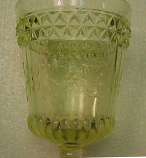 Vaseline Wildflower Early American Pattern Glass Goblet