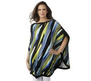 Kris Jenner Kollection Abstract Stripe Boat Neck Sweater Poncho 
