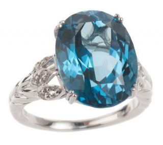 Sterling 10.00 ct Oval LondonBlueTopaz & White Topaz Accent Ring