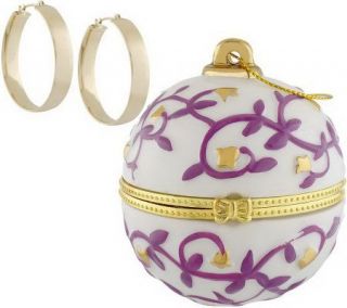 Wedding Band Hoop Earrings in Ceramic Holiday Gift Box, 14K Gold