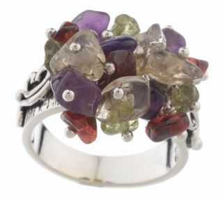 Artisan Crafted Sterling Multi gemstone Chip Cluster Ring —