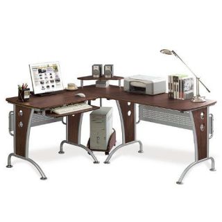 Corner L Computer Desk Table Mahogany Color
