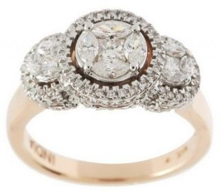 AffinityDiamond 1.00 ct tw 3 Stone Style Halo Ring, 14K Gold