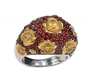 Dweck Diamonds Sterling and 14K Gold Clad Diamond & Red Sapphire Ring 