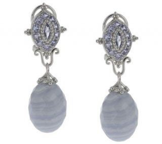 50 ct tw Tanzanite and Blue Lace Agate Sterling Drop Earrings