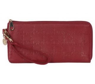 Liz Claiborne New York Quilted Leather Logo Embossed Wristlet