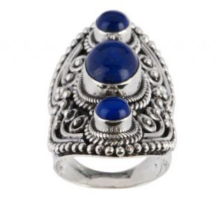 Artisan Crafted Sterling Lapis Elongated Beaded Ring —