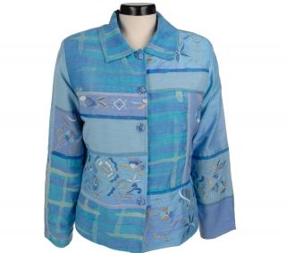 Indigo Moon Ombre Shirt Jacket with Floral Embroidery —