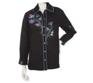 Bob Mackies Embroidered and Jeweled Cotton Shirt Jacket —