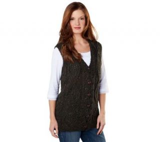 Aran Craft Front Button Wool Sweater Vest —