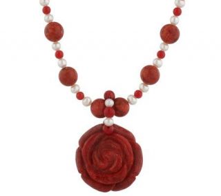 Lee Sands Carved Coral Rose Pendant Necklace —