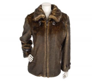 Dennis Basso Faux Fur Jacket with Buckle Detail —