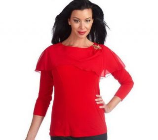 George Simonton Milky Knit Top with Brooch and Shoulder Overlay