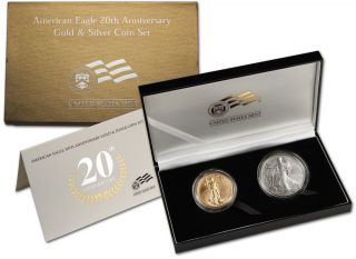 2006 W US American Eagle 20th Anniversary Gold & Silver Coin Set