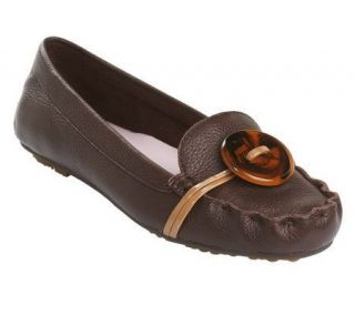 Isaac Mizrahi Live Tortoise Button Leather Loafers —