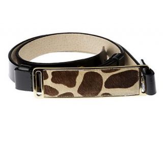 Amiee Lynn Patent Belt with Printed Cowhide Buckle —