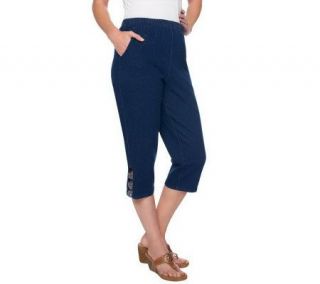 Denim & Co. Pull on Side Pocket Capri with Knots at Vent   A223826