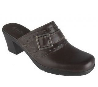 Clarks Bendables Leather Mules w/Buckle Detail —