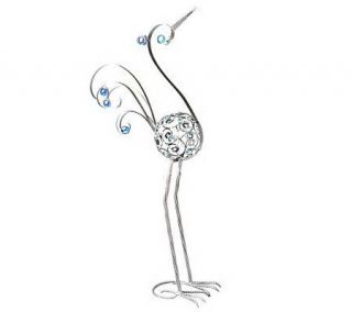 27 Metal Filigree Garden Bird Statue with Glistening Glass Beads