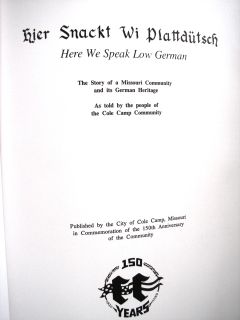 Cole Camp Missouri City History Here We Speak Low German 1989 1st Ed