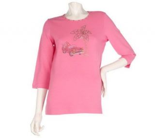 Quacker Factory Pink Cadillac 3/4 Sleeve T shirt —