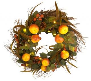 BethlehemLights BatteryOperated 24 Fruit and Leaves Wreath with Timer 