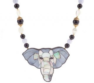 Lee Sands Elephant Inlay Pendant with 20 1/2 Beaded Necklace