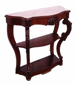  Renaissance Revival Marble Top Carved Mahogany Console Table