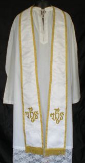 New WHITE Benediction Roman COPE & Stole Set IHS (CV_D4F) French