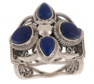 Artisan Crafted Sterling Cabochon Filigree Ring —