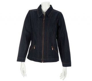 Denim & Co. Long Sleeve Jean Jacket w/ Zip Front and Zip Pockets