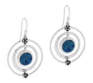 Michael Dawkins Blue Drusy Faceted Sterling Silver Circle Earrings