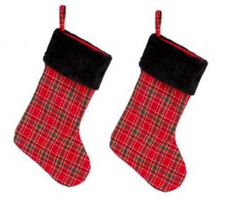 Set of 2 Red Plaid Stockings with Faux Fur Trim by Valerie —