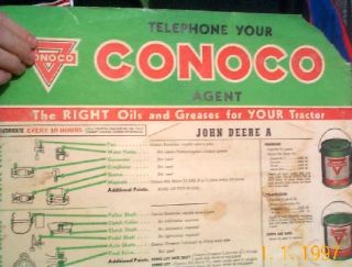 Vintage Conoco Gasoline John Deere A Tractor Farm Sign 4 Gas Oil Man