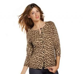 Isaac Mizrahi Live Leopard Print 3/4 Sleeve Knit Cardigan —