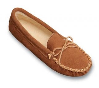 Minnetonka Mens Pile Lined Soft Sole Suede Slippers with Tie   A141136