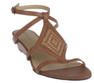 Tignanello Leather Mid Wedge Sandal w/ Woven Detail —