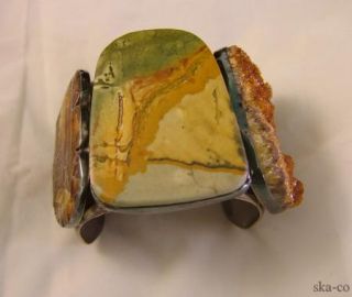 Rebecca Collins Sterling Silver Cuff Bracelet 3 Large Stones Mineral