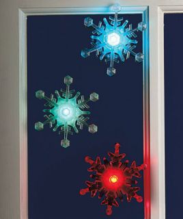 SET OF 3 TRADITIONAL COLOR CHANGING SNOWFLAKES WITH SUCTION CUPS