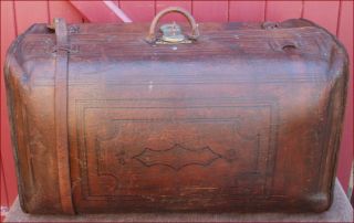 Sole Leather Trunk Suitcase Travel Philip Corbin Cabinet Lock 1880