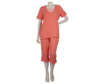 Sport Savvy Duet Pullover and Capri Pants Set with Roll Tab Detail