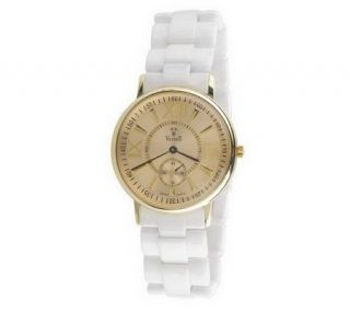 As Is Vicence Round Case Ceramic Strap Watch, 14K —
