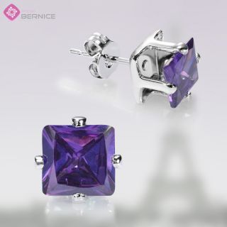 Fashion Lady Jewelry Purple Amethyst 18K White Gold GP Square Cut