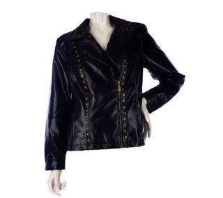 Bob Mackies Faux Leather Studded Motorcycle Jacket   A216837